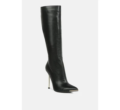 hale faux leather pointed heel calf boots