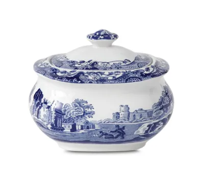 Spode Blue Italian Covered Sugar Bowl