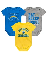 Baby Boys and Girls Gold, Powder Blue, Heather Gray Los Angeles Chargers Three-Pack Eat, Sleep Drool Retro Bodysuit Set