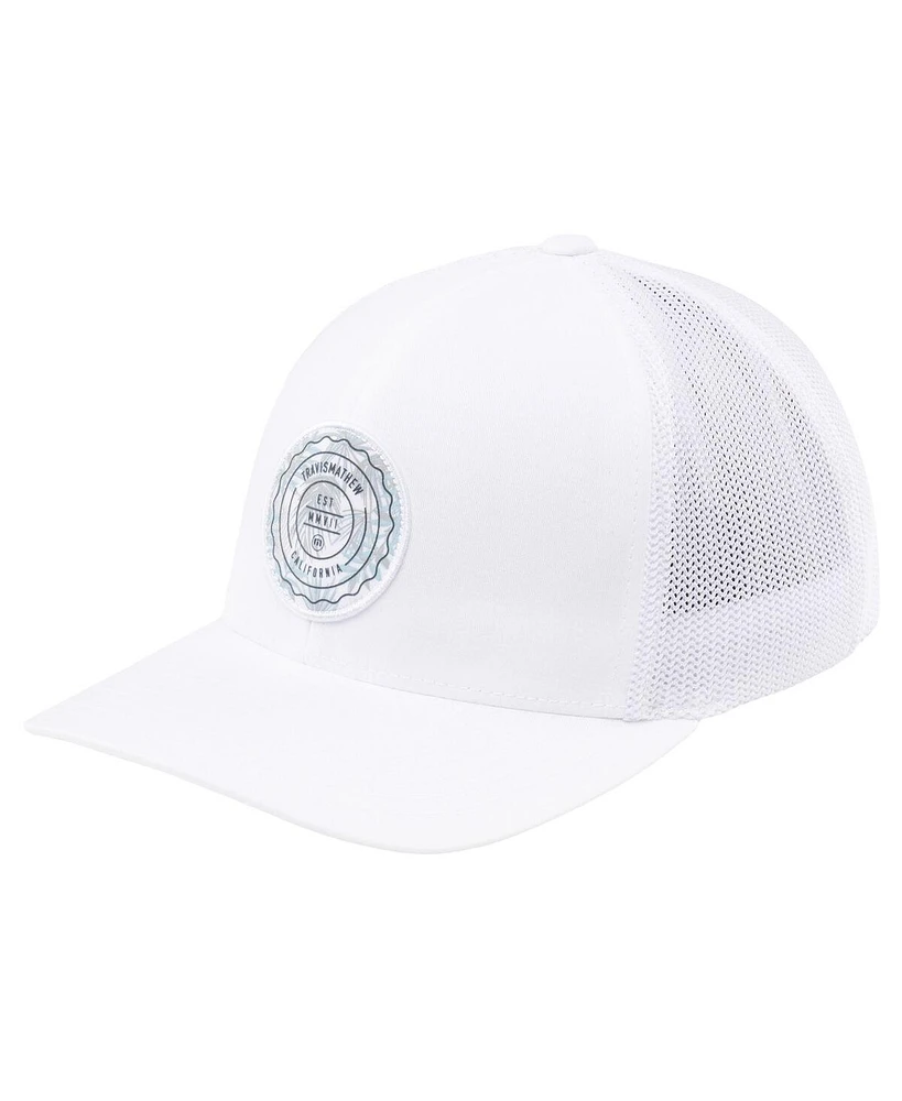 Men's Travis Mathew White The Patch Floral Trucker Adjustable Hat