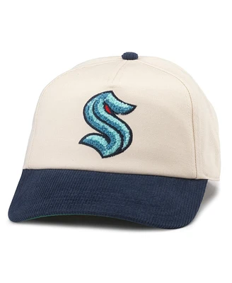 Men's American Needle White, Deep Sea Blue Seattle Kraken Burnett Adjustable Hat