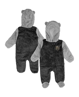 Baby Boys and Girls Black Vegas Golden Knights Game Nap Teddy Fleece Bunting Full-Zip Sleeper