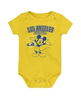 Baby Boys and Girls Royal, Gold, Gray Los Angeles Rams Three-Piece Disney Game Time Bodysuit Set