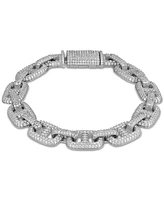 Esquire Men's Jewelry Cubic Zirconia Pave Puffed Mariner Link Chain Bracelet in Sterling Silver, Created for Macy's