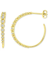 Cubic Zirconia Graduated & Tapered Small Hoop Earrings, 1"