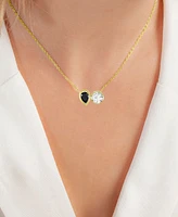 Cubic Zirconia White & Black Two-Stone Necklace in 14k Gold-Plated Sterling Silver, 18" + 2" extender