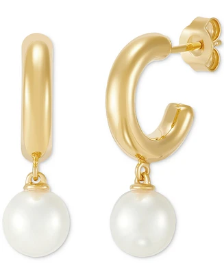 Honora Cultured Freshwater Pearl (7-1/2mm) Dangle Huggie Hoop Earrings in 14k Gold