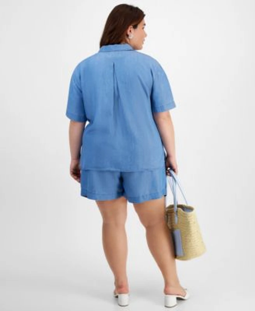 On 34th Trendy Plus Size Short Sleeve Shirt Graphic T Shirt Pull On Shorts Straw Tote Isabellaa Hoop Earrings Created For Macys