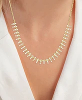 Cubic Zirconia Round & Baguette Dangle Collar Necklace in 14k Gold-Plated Sterling Silver, 18 + 2" extender