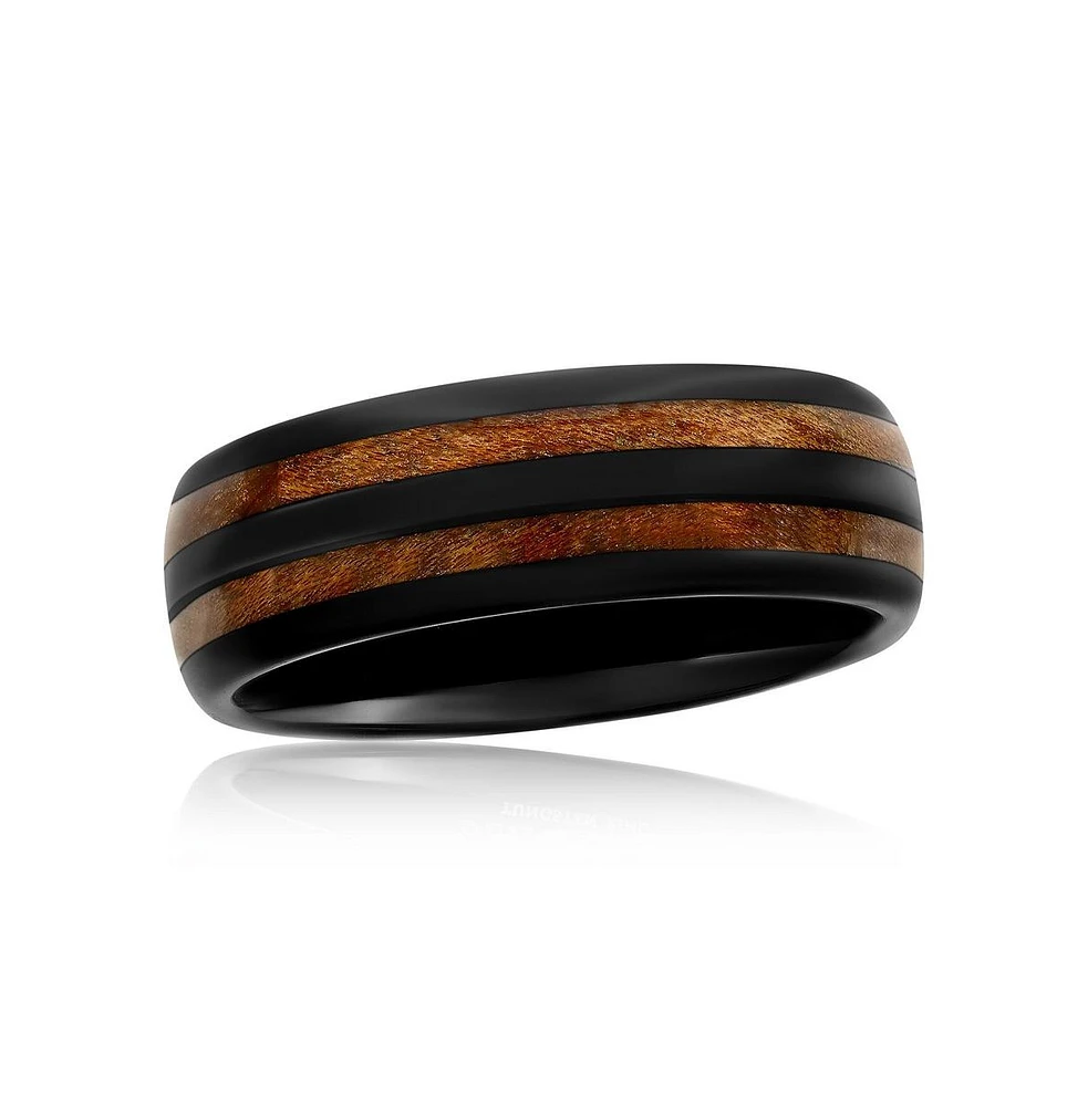 Metallo Genuine Wood Inlay Tungsten Ring