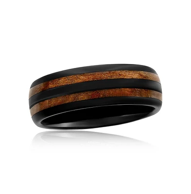 Metallo Genuine Wood Inlay Tungsten Ring