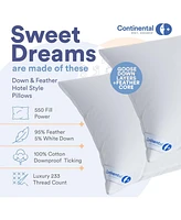 Continental Bedding Down Feather Down Pillows King Size Pack of 1 - Hotel Pillow Style