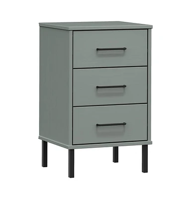 Bedside Cabinet with Metal Legs Gray Solid Wood Pine Oslo