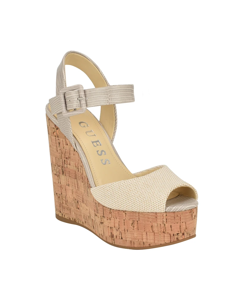 Guess Women's Lyrica One Band Ankle Strap Cork Wedge Sandals