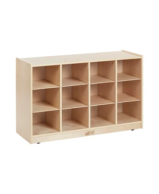 ECR4Kids 12 Cubby Mobile Tray Storage Cabinet, 3x4, Classroom Furniture, Natural