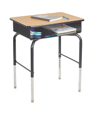 ECR4Kids Open Front Desk with Metal Storage Book Box, Adjustable, Oak
