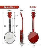 24 Inch Sonart 4-String Banjo Ukulele with Remo Drumhead and Gig Bag