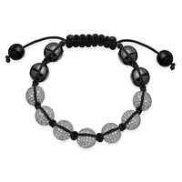 Bling Jewelry White Clear Pave Crystal Shamballa Inspired Bracelet For Women Hematite Ball Black Cord String Adjustable