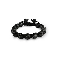 Bling Jewelry Black Pave Crystal Ball Natural Hematite Bracelet For Women Black Cord String Adjustable