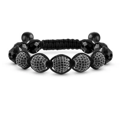 Bling Jewelry Black White Gold Tone Chain Link Bracelet with Crystal Ball Beads Cord