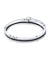 Bling Jewelry Biker Handcuff Bracelet Bangle For Women Black Inlay Stainless Steel