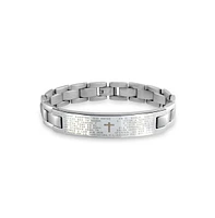 Our Lords Prayer Cross El Padre Maestro Link Wrist Id Bracelet for Men Stainless Steel