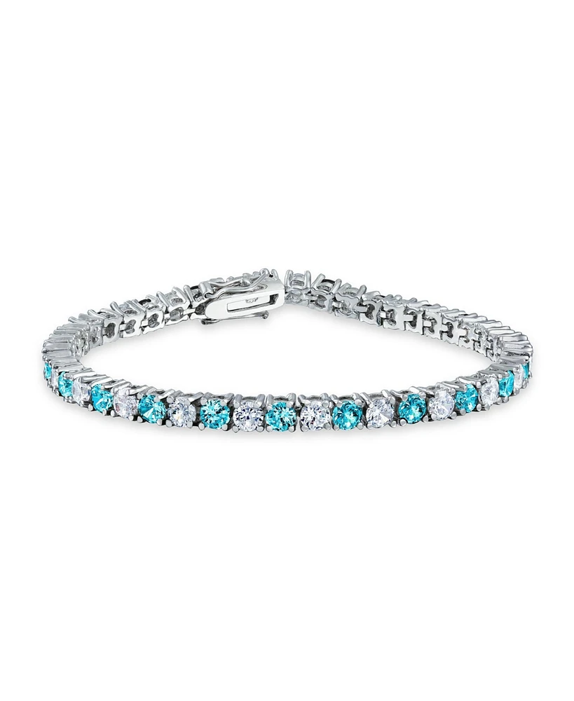 Bling Jewelry London Blue White Alternating Round Cubic Zirconia 12.00 Ct 4 Prong Basket Set Solitaire Tennis Bracelet For Women Prom Silver Plated 7