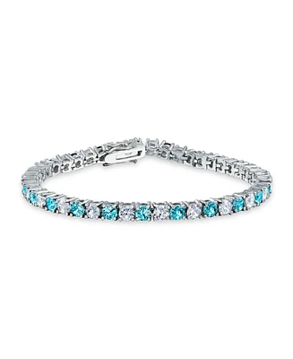 Bling Jewelry London Blue White Round Cubic Zirconia 12.00 Ct 4 Prong Basket Set Solitaire Cz Tennis Bracelet 7.5 Inch