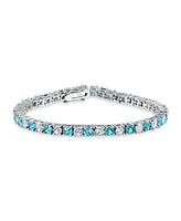 Bling Jewelry London Blue White Round Cubic Zirconia 12.00 Ct 4 Prong Basket Set Solitaire Cz Tennis Bracelet 7.5 Inch