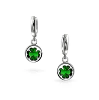 Bling Jewelry Luck of the Irish Celtic St Patrick's Day Shamrock Four Leaf Emerald Green Cz Clover Drop Dangle Earrings Graduation Sterling Silver Lev