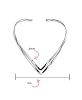 Bling Jewelry Basic Simple Double V Shape Geometric Collar Statement Necklace For Women Silver Sterling