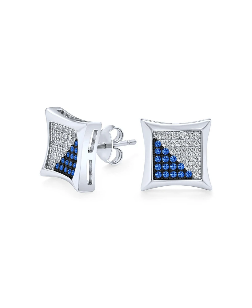 Bling Jewelry Mens Blue White Square Kite Shaped Micro Pave Cubic Zirconia Cz Stud Earrings Royal Blue Sterling Silver 10MM