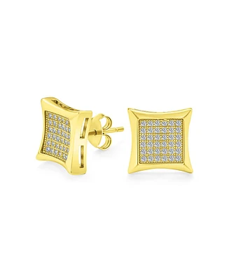 Square Shaped Cubic Zirconia Micro Pave Cz Kite Stud Earrings For Men Gold Plated.925 Sterling Silver 7MM