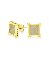 Bling Jewelry Square Shaped Cubic Zirconia Micro Pave Cz Kite Stud Earrings Gold Plated Sterling Silver 7MM