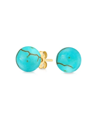 Bling Jewelry Elegant Real 14K Yellow Gold Round Natural Stone Bead Ball Stud Earrings 6MM