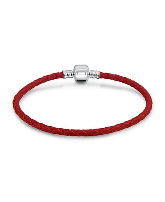 Bling Jewelry Red Weave Braided Leather Starter Charm Fits European Beads Bracelet For Women .925 Sterling Silver Barrel Clasp