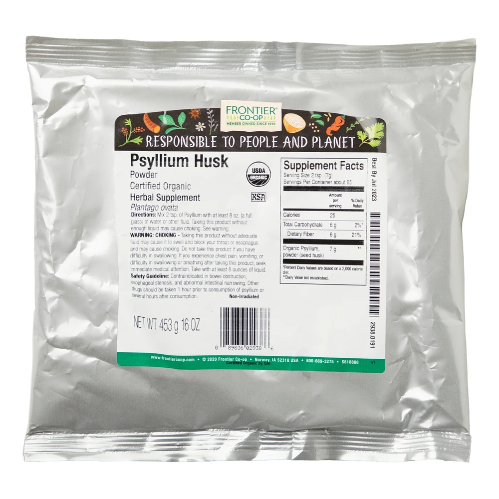 Frontier Co-op Organic Psyllium Husk Powder - 16 oz (453 g) - Assorted Pre