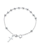 Bling Jewelry Thin Simple Religious Prayer Ball Beads Cross Rosary Bracelet Sterling Silver
