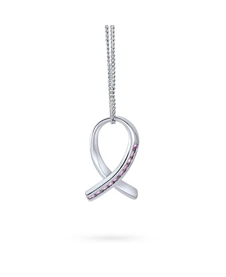 Strength and Hope Elegant Fine Pave Cubic Zirconia Cz Pink Ribbon Breast Cancer Survivor Pendant Necklace For Women .925 Sterling Silver