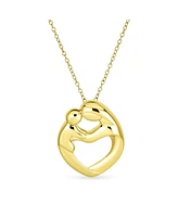 Bling Jewelry Family Parent New Mother Mom Loving Son Child Daughter Heart Shaped Pendant Necklace For Women Yellow Gold Plated Sterling Silver