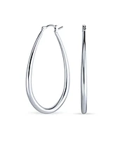 Bling Jewelry Large Oval Finish Tube Hoop Earrings For Women Sterling Silver Hinged Notched Post 2 Inch