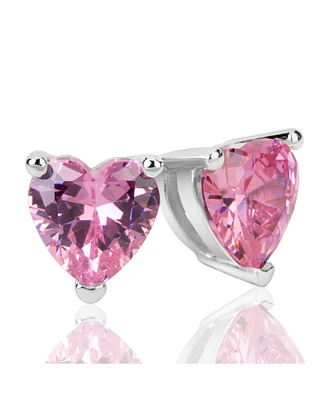 Suzy Levian Sterling Silver Cubic Zirconia Pink Heart-Cut Love Stud Earrings