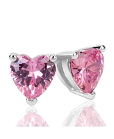 Suzy Levian Sterling Silver Cubic Zirconia Pink Heart-Cut Love Stud Earrings