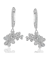 Suzy Levian New York Suzy Levian Sterling Silver Cubic Zirconia Multi Flower Cluster Drop Earrings