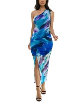 Emerald Sundae One-Shoulder Sleeveless Printed Mesh Dress