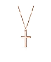 Bling Jewelry Delicate Small Latin Cross Pendant Necklace For Women Flat Rose Gold Plated Sterling Silver 16 In Chain .40 Inch