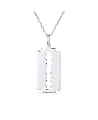 Unisex Hip Hop Biker Jewelry Goth Punk Rock Razor Blade Dog Tag Pendant Necklace For Men Women s .925 Sterling Silver with Chain