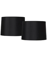 Set of 2 Black Medium Hardback Tapered Drum Lamp Shades 13" Top x 14" Bottom x 10.25" High (Spider) Replacement with Harp and Finial - Spring crest