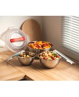 Genicook 6 Pc Nesting Stainless Steel Mixing Bowl Set, W Lock Down Lids and Carry Handle