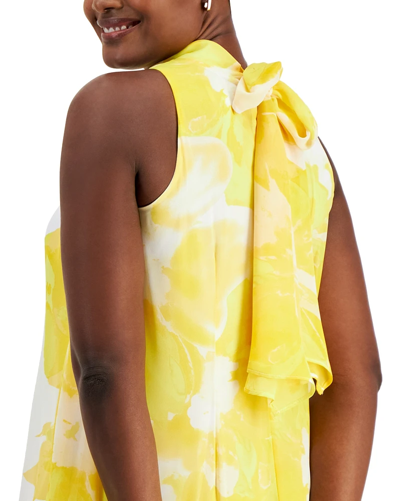 Robbie Bee Women's Printed Chiffon Mock-Neck Dress